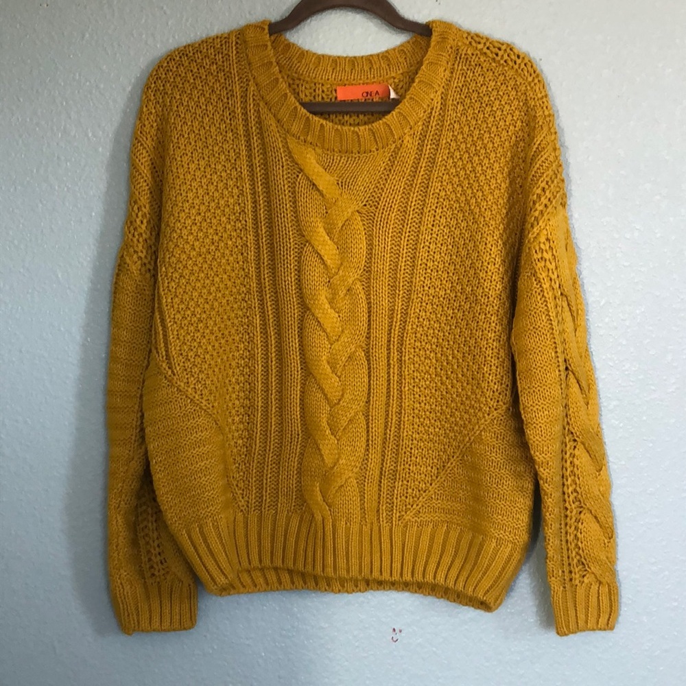 One A Antique Moss Mustard Chunky Knit Sweater
